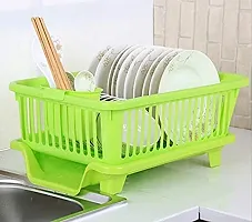 Chronicles Combo Offer Liquid Soap Press Pump/Dispenser with Sponge + Big Size Kitchen Dish Drainer Drying Rack, Washing Basket with Tray for Kitchen, Dish Rack Organizers-thumb1