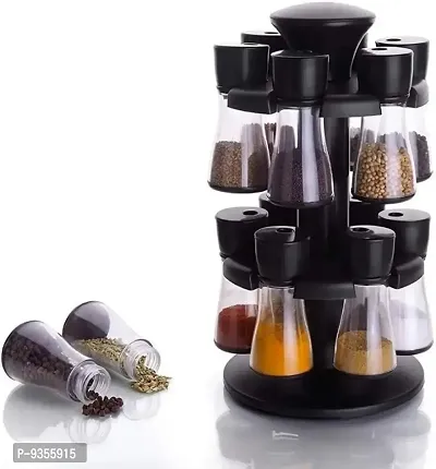 Chronicles 16 in 1 Spice Rack Masala Jar 360 degrees with 16 Jars Revolving Multiple use Round Shape Transparency Black Coloured Stackable  Space Saviour Revolving Spice Rack (Pack Of 1)-thumb0