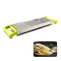 Stainless Steel Vegetable  Fruit Cutter | 2 in 1 Potato / Onion Slicer, Chopper, Cutter, Potato Chips Maker with Handle for Home Kitchen Random Color-thumb1