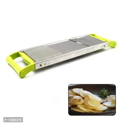 Stainless Steel Vegetable  Fruit Cutter | 2 in 1 Potato / Onion Slicer, Chopper, Cutter, Potato Chips Maker with Handle for Home Kitchen Random Color-thumb2
