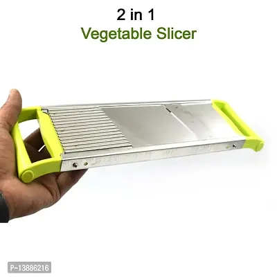 Stainless Steel Vegetable  Fruit Cutter | 2 in 1 Potato / Onion Slicer, Chopper, Cutter, Potato Chips Maker with Handle for Home Kitchen Random Color-thumb4