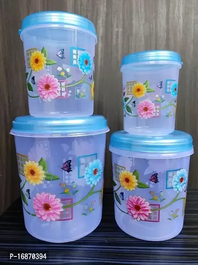 Plastic Storage Containers for Kitchen , Grossery Container , Storage Box 4Pcs blue flower design-thumb5