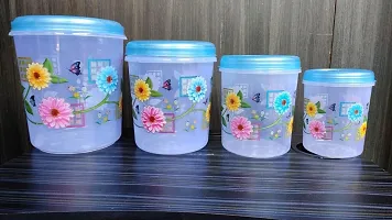 Plastic Storage Containers for Kitchen , Grossery Container , Storage Box 4Pcs blue flower design-thumb3