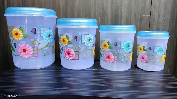 Plastic Storage Containers for Kitchen , Grossery Container , Storage Box 4Pcs blue flower design-thumb4