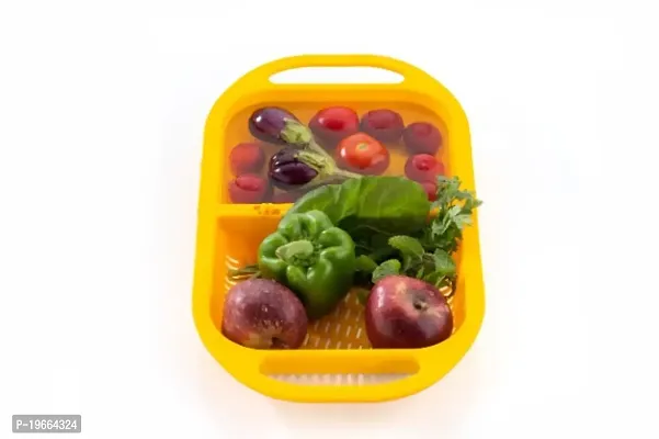 Multi-functional Washing Fruit Vegetables Draining Basket Strainer Bowl Drain Basket with Handle (Pack Of 1) Random Color