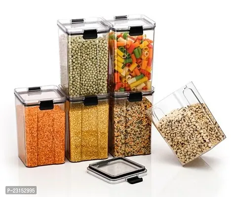 Lock  Lock Classic Square Plastic Airtight Grocery Storage, Cereal Dispenser Storage Container 1100 ml Black (Pack Of 6)-thumb0