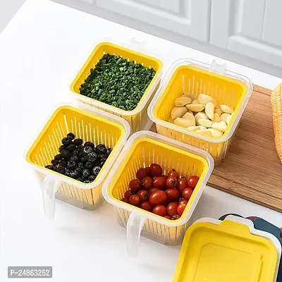 Fridge Storage Boxes Vegetable Basket For Fridge Containers For Home Storage With Plastic Drain Basket Refrigerator Storage Boxes Keep Fresh Fish Meat Vegetable Fruits 1000ml(Pack Of 4)-thumb0