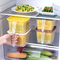 Fridge Storage Boxes Vegetable Basket For Fridge Containers For Home Storage With Plastic Drain Basket Refrigerator Storage Boxes Keep Fresh Fish Meat Vegetable Fruits 1000ml(Pack Of 4)-thumb3