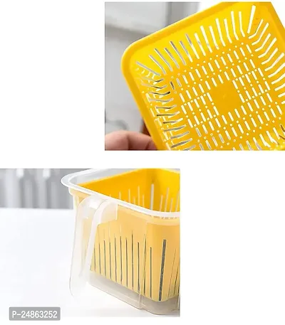 Fridge Storage Boxes Vegetable Basket For Fridge Containers For Home Storage With Plastic Drain Basket Refrigerator Storage Boxes Keep Fresh Fish Meat Vegetable Fruits 1000ml(Pack Of 4)-thumb5