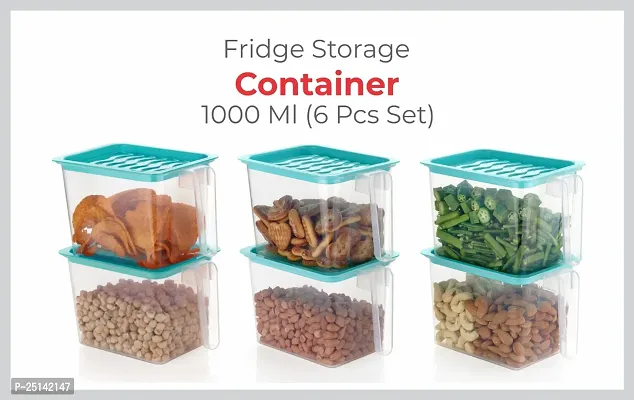 Fridge Storage Containers Jar Set Plastic Refrigerator Box With Handles And Unbreakable Kitchen Storage Vegetable Food Fruits Basket 1000 Ml Plastic Fridge Container Pack Of 6 Blue-thumb2