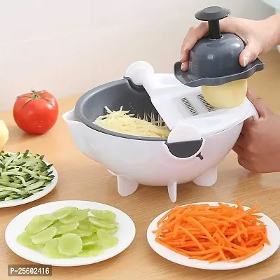 New 9 in 1 Vegetable Cutter with Drain Basket, Multifunctional Vegetable Mandoline Slicer 2L Capacity Rotate Vegetable Chopper Graters, Kitchen Food Slicer Salad Machine Kitchen Tool Vegetable  Fruit