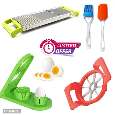 Chronicles 2 in 1 Potato/Onion Slicer / 1 Egg Slicer 2 in 1 Boiled Egg Cutter / 1 Cutter / 1 1 Non-Stick Spatula And Oil Brush (Pack Of 4)-thumb0
