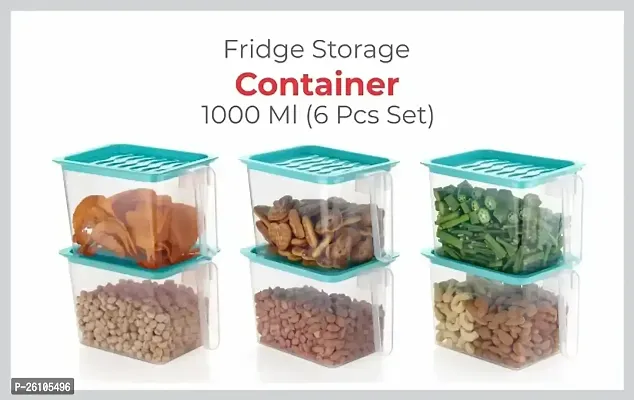 Multipurpose Fridge storage containers  jar Set Plastic Refrigerator Box with Handles and Unbreakable kitchen storage Vegetable, Food, Fruits Basket - 1000 ml Plastic Fridge Container (Pack of 6, Blu-thumb0