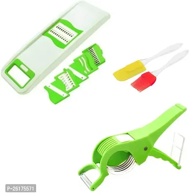 6 in 1 Potato-Onion Slicer / 2 in 1 Vegetable  Fruit Multi Cutter  Peeler / 1 Non-Stick Spatula And Oil Brush (Pack Of 3)-thumb0