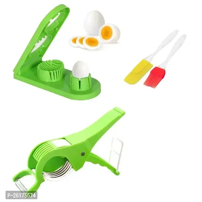 2 in 1 Vegetable  Fruit Multi Cutter  Peeler / 2 in 1 Boiled Egg Cutter / 1 Non-Stick Spatula And Oil Brush (Pack Of 3)-thumb0