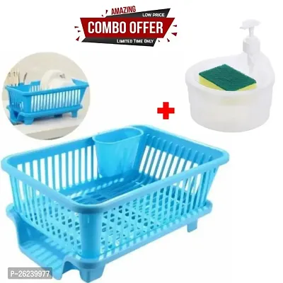 Double Layer 2 in 1 Liquid soap Dispenser With Sponge Big Size Kitchen Dish Drainer Drying Rack Washing Basket With Tray For Kitchen Rack-thumb0