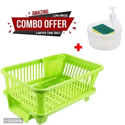 Double Layer 2 in 1 Liquid soap Dispenser With Sponge Big Size Kitchen Dish Drainer Drying Rack Washing Basket With Tray For Kitchen Rack-thumb0