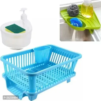 Sink Corner / Double Layer 2 in 1 Liquid soap Dispenser With Sponge Big Size Kitchen Dish Drainer Drying Rack Washing Basket With Tray For Kitchen Rack-thumb0