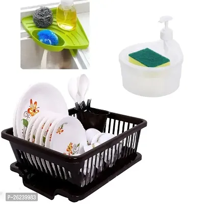 Sink Corner / Double Layer 2 in 1 Liquid soap Dispenser With Sponge Big Size Kitchen Dish Drainer Drying Rack Washing Basket With Tray For Kitchen Rack-thumb0