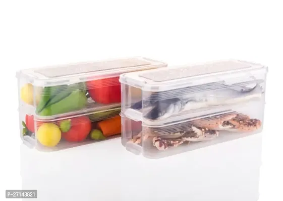 2000 ML - Pack of 2  New Fridge Storage Boxes for Vegetables Fridge Organizers Case Refrigerator Containers for Fridge Plastic Fridge Storage Boxes Set for Fish, Meat, Sea Food Multicolor