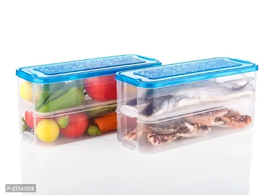 2000 ML - Pack of 2  Fridge Storage Boxes for Vegetables Fridge Organizers Case Refrigerator Containers for Fridge Plastic Fridge Storage Boxes Set for Fish, Meat, Sea Food Multicolor-thumb0