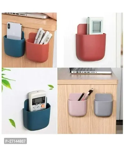 Plastic Wall Hanging Mobile Phone Holder Stand for Home  Office Use Charging | Stationary Storage | Bathroom Accessories | Remote Holder | Makeup Brush Holder Set of 4 Pcs-thumb0