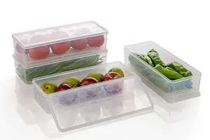 Fridge Storage Container Boxes Organizer, Vegetable Refrigerator Plastic Storage Box For Kitchen For Dry Liquid Food, Stackable Microwave Safe Container (Transparent, Pack Of 4)-thumb2