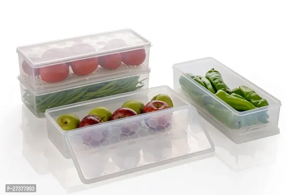Fridge Storage Container Boxes Organizer, Vegetable Refrigerator Plastic Storage Box For Kitchen For Dry Liquid Food, Stackable Microwave Safe Container (Transparent, Pack Of 4)-thumb3