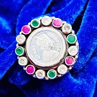 925 Sterling Silver Queen Ginni Ring with Cut Stones and Kundan Adjustable Size-thumb1