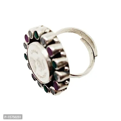 925 Sterling Silver Queen Ginni Ring with Cut Stones and Kundan Adjustable Size-thumb5