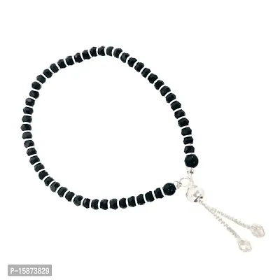 Adjustable 925 Pure Silver Nazariya Bracelet with Black Crystals - Perfect Fit for Boys, Girls, and Women-thumb0