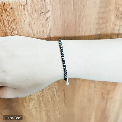 Adjustable 925 Pure Silver Nazariya Bracelet with Black Crystals - Perfect Fit for Boys, Girls, and Women-thumb2