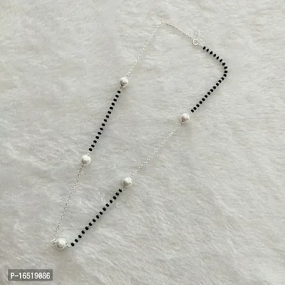 925 Sterling Silver Chain with Pearl  Black Beads | Women's Silver Mangalsutra Necklace-thumb5