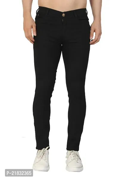 Koetler Fashion Slim Men Black Solid Stretchable Jeans-thumb2