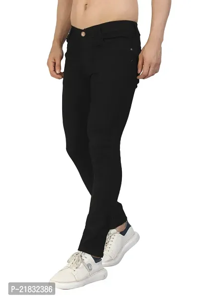 Koetler Fashion Stylish Black Stretchable Solid Mid Rise Men Jeans-thumb2