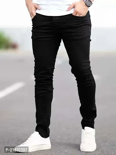 Men Slim Mid Rise Solid Black Jeans