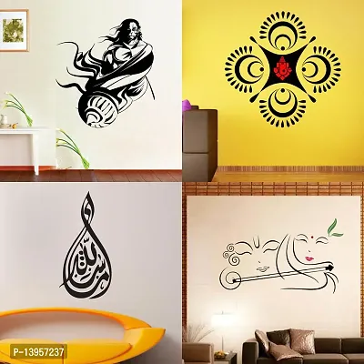 Combo Set of 4 Wall Stickers  | Hanuman | Decorative Ganesha | allahhuakber | Radhe Krishna with Flute