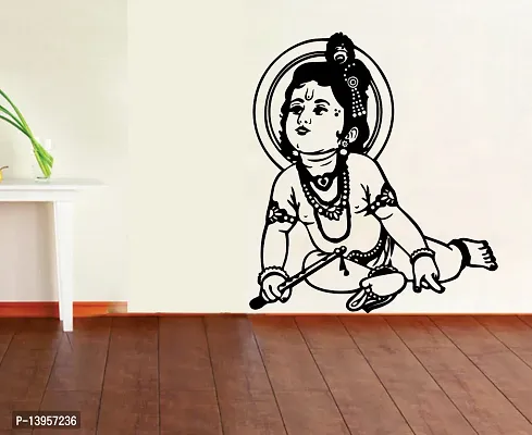 Combo Set of 4 Wall Stickers  | radhe krishna Multicolor | krishna Black | lord Krishna flute playing with cow | Cute bal Krishna makhan chor-thumb3