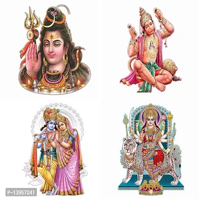 Combo Set of 4 Wall Stickers  | Shiv ji | Ram Bhakt Hanuman | Radha Madhav | Vaashno Devi