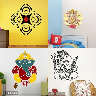 Combo Set of 4 Wall Stickers  | Decorative Ganesha | Dancing Ganesha | Ganesh ji | Bal Ganesh-thumb0