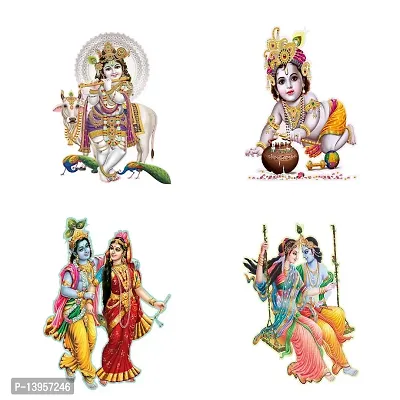 Combo Set of 4 Wall Stickers  | Nandlal with Cow | Bal Gopal with Makhan Matki | Radhey Shyam | Radha Krishna Raas-thumb0