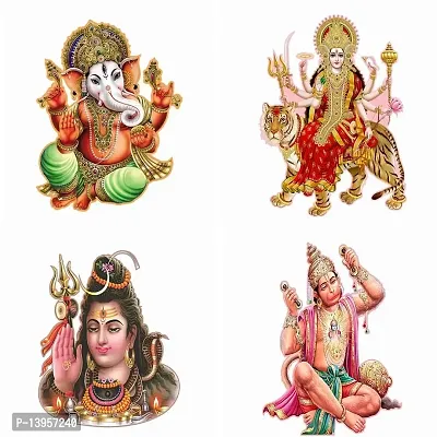 Combo Set of 4 Wall Stickers  | Gajanand Wall Stickers | Self adhesive | Goddess Durga Sherawali Maa 01 | Shivji | Ram Bhakt Hanuman