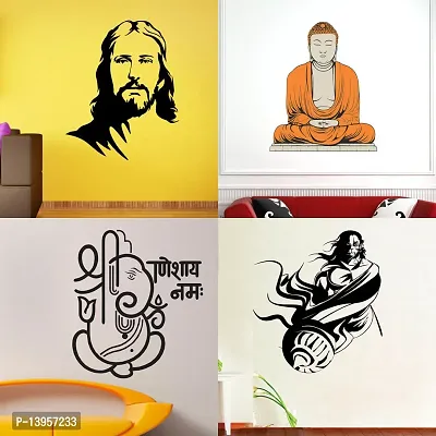 Combo Set of 4 Wall Stickers  | Jesus Christ | Hanuman | Shiv Parwati | Ganeshaye Nmaha