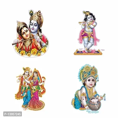 Combo Set of 4 Wall Stickers  | Krishna with Rukmani | Murli Manohar | Jagannath Rukmani | Bal Gopal with Makhan Matki