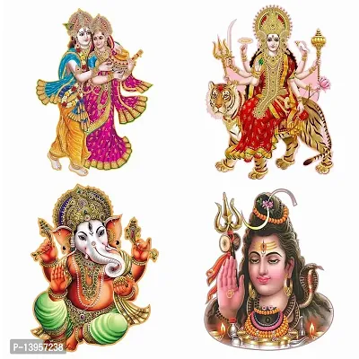 Combo Set of 4 Wall Stickers  | Radha Keshav | Gajanand | Sherawali Maa | Shivji