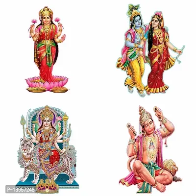 Combo Set of 4 Wall Stickers  | Lakshmi Mata | Radhey Shyam | Vaashno Devi | Ram Bhakt Hanuman