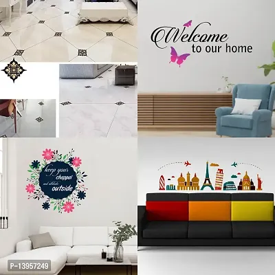 Combo Set of 4 Wall Stickers  | Golden Leaf Floor Sticker | Welcome Home Butterfly | Keep Your Chhapal | destinations