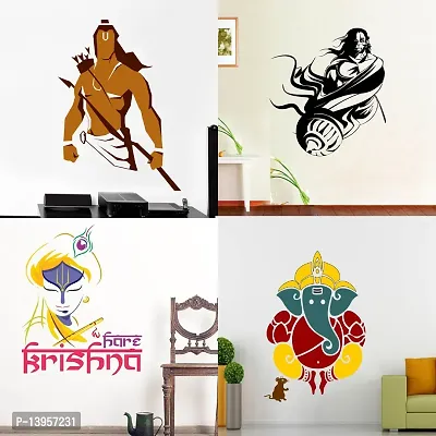 Combo Set of 4 Wall Stickers  | Lord Ram | Hanuman | hare krishna | Ganesh ji