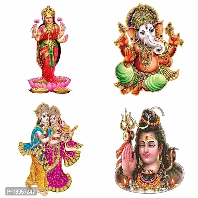 Combo Set of 4 Wall Stickers  | Lakshmi Mata | Gajanand | Radha Keshav | Shivji