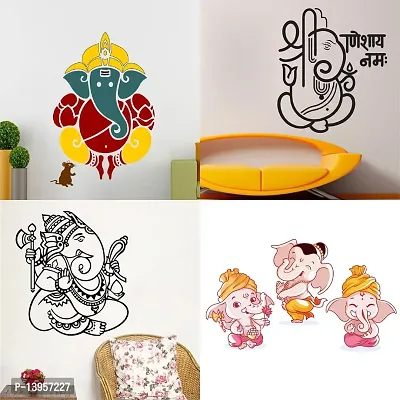 Combo Set of 4 Wall Stickers  | Ganesh ji | Ganeshaye Nmaha | Ganpati | Bal Ganesh